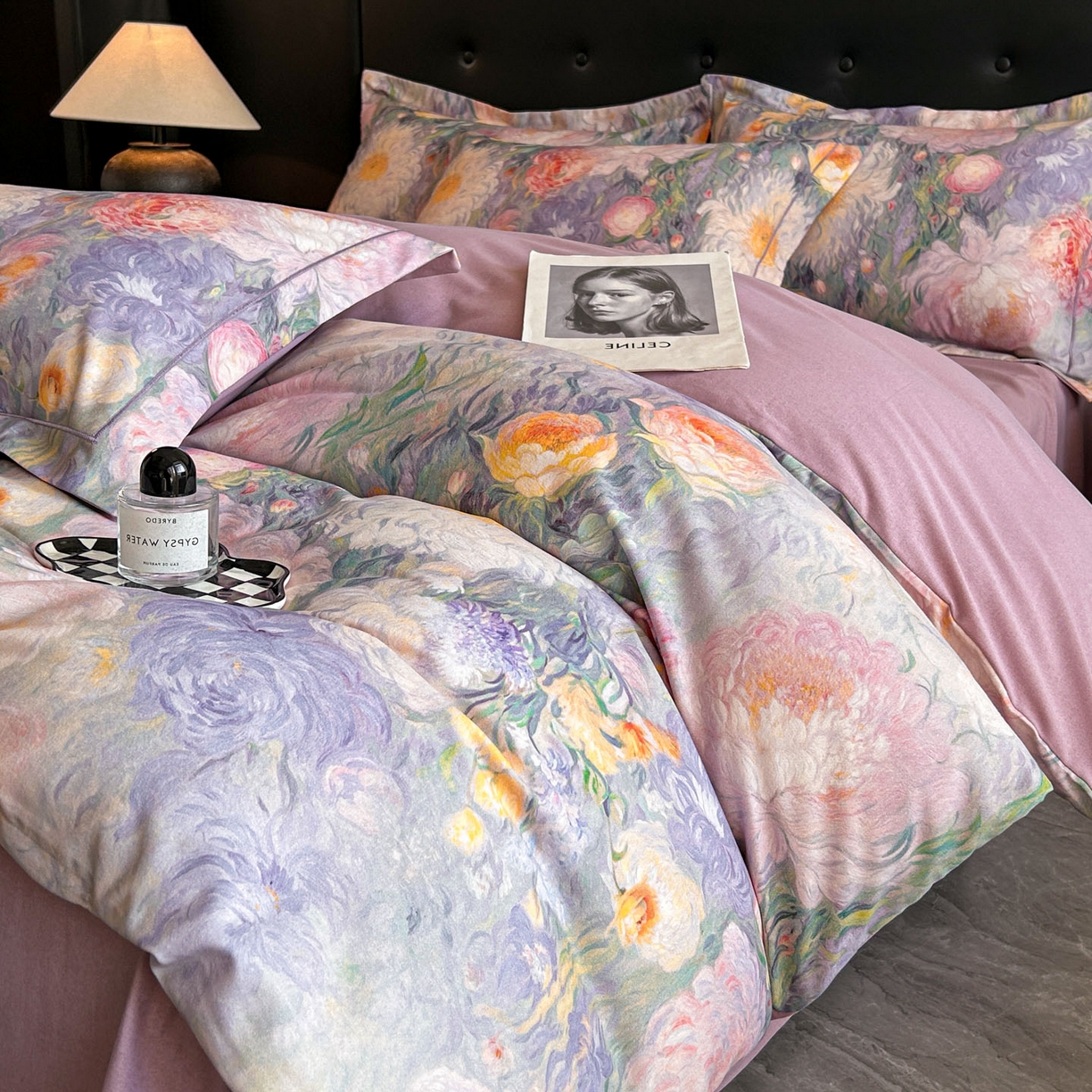 91家纺网 家纺一手货源 找家纺 玉海棠家纺 2025新款数码印花加厚全棉磨毛四件套 鎏金梦境