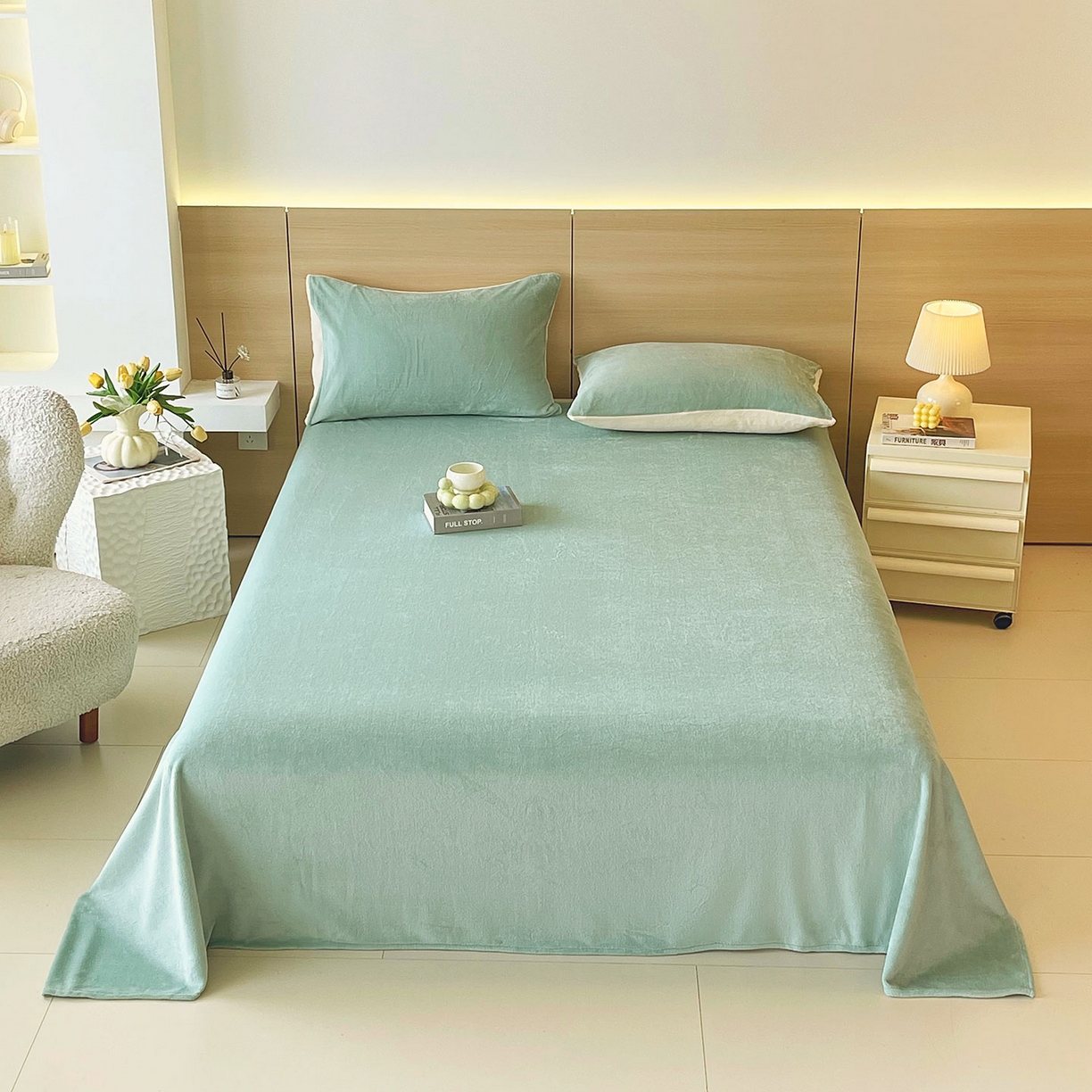 91家纺网 家纺一手货源 找家纺 小懒猪 2025年新款220克A类牛奶绒单床单 浅绿