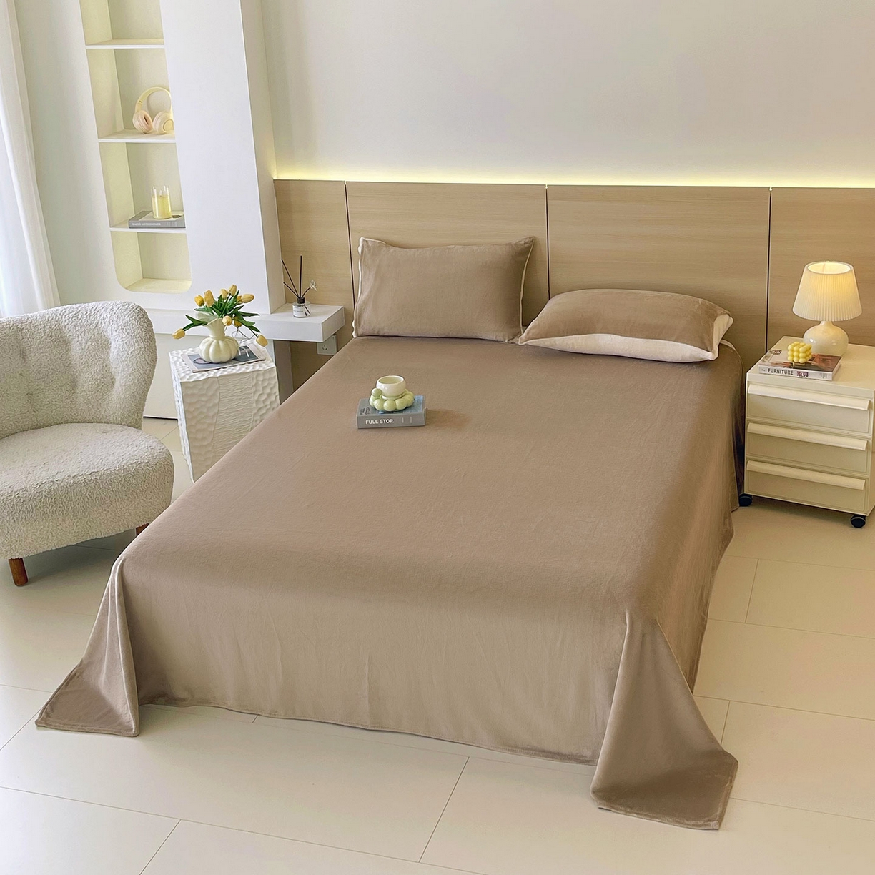 91家纺网 家纺一手货源 找家纺 小懒猪 2025年新款220克A类牛奶绒单床单 咖色