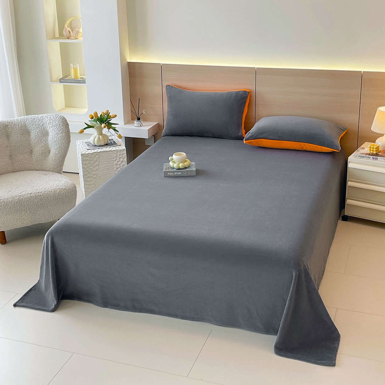 91家纺网 家纺一手货源 找家纺 小懒猪 2025年新款220克A类牛奶绒单床单 钛灰