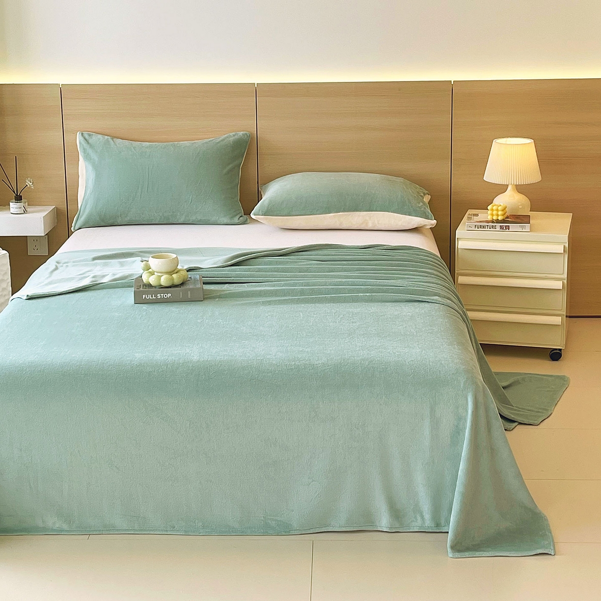 91家纺网 家纺一手货源 找家纺 小懒猪 2025年新款220克A类牛奶绒单床单 浅绿