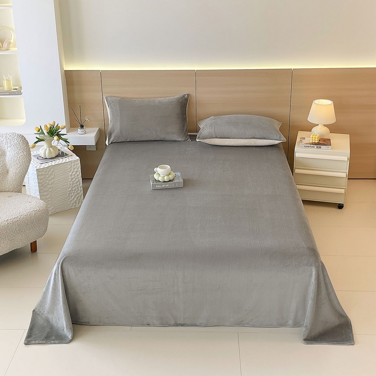 91家纺网 家纺一手货源 找家纺 小懒猪 2025年新款220克A类牛奶绒单床单 银灰