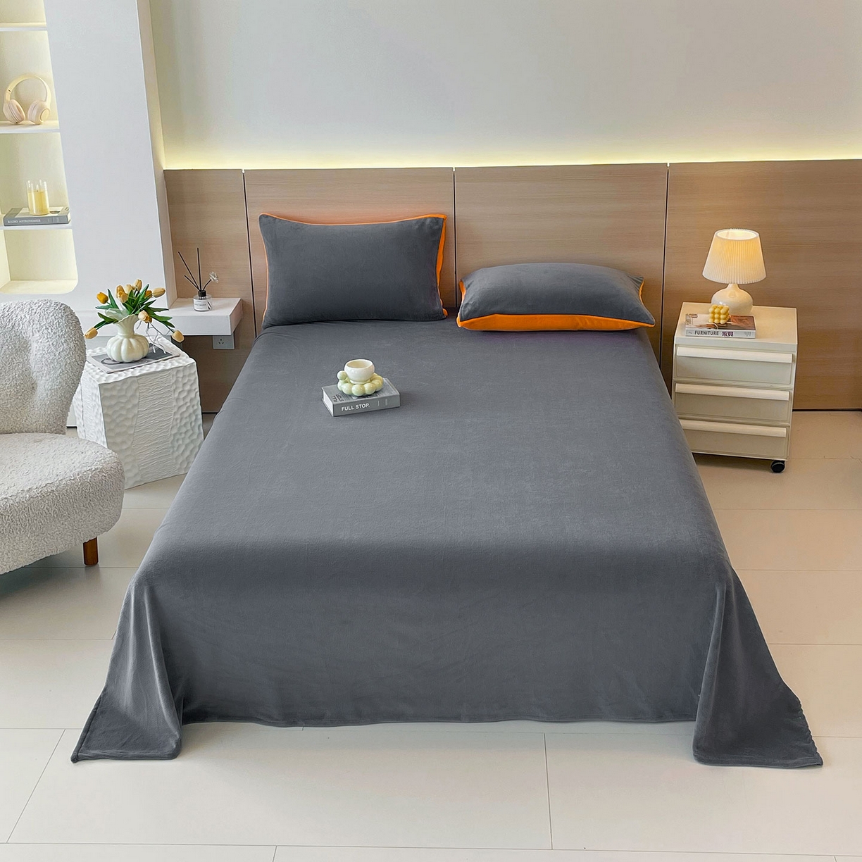 91家纺网 家纺一手货源 找家纺 小懒猪 2025年新款220克A类牛奶绒单床单 钛灰