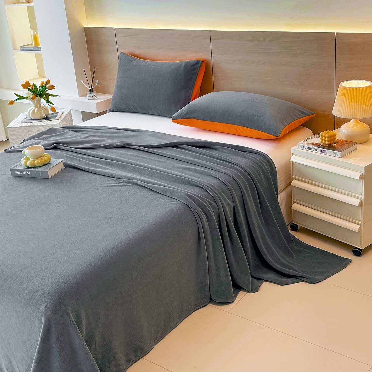 91家纺网 家纺一手货源 找家纺 小懒猪 2025年新款220克A类牛奶绒单床单 钛灰