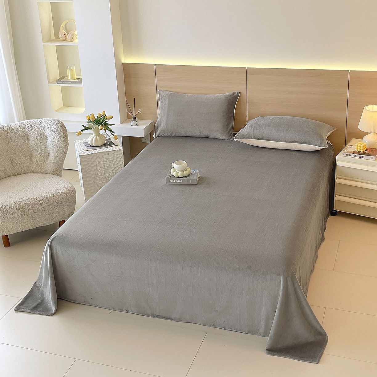 91家纺网 家纺一手货源 找家纺 小懒猪 2025年新款220克A类牛奶绒单床单 银灰