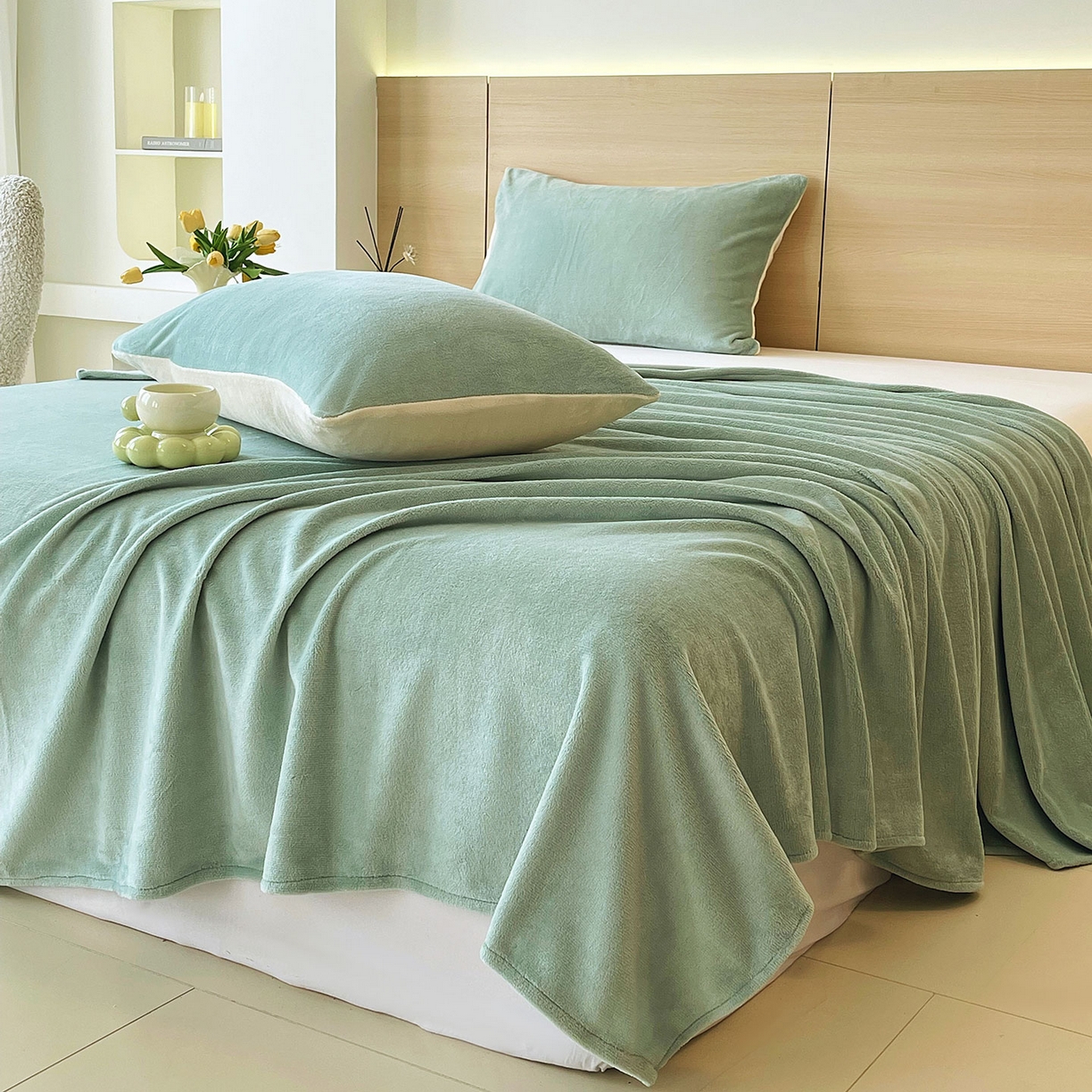 91家纺网 家纺一手货源 找家纺 小懒猪 2025年新款220克A类牛奶绒单床单 浅绿