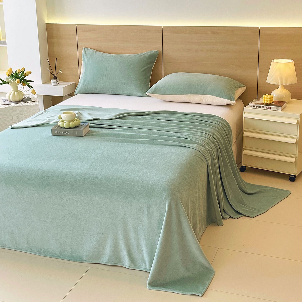 91家纺网 家纺一手货源 找家纺 小懒猪 2025年新款220克A类牛奶绒单床单 浅绿