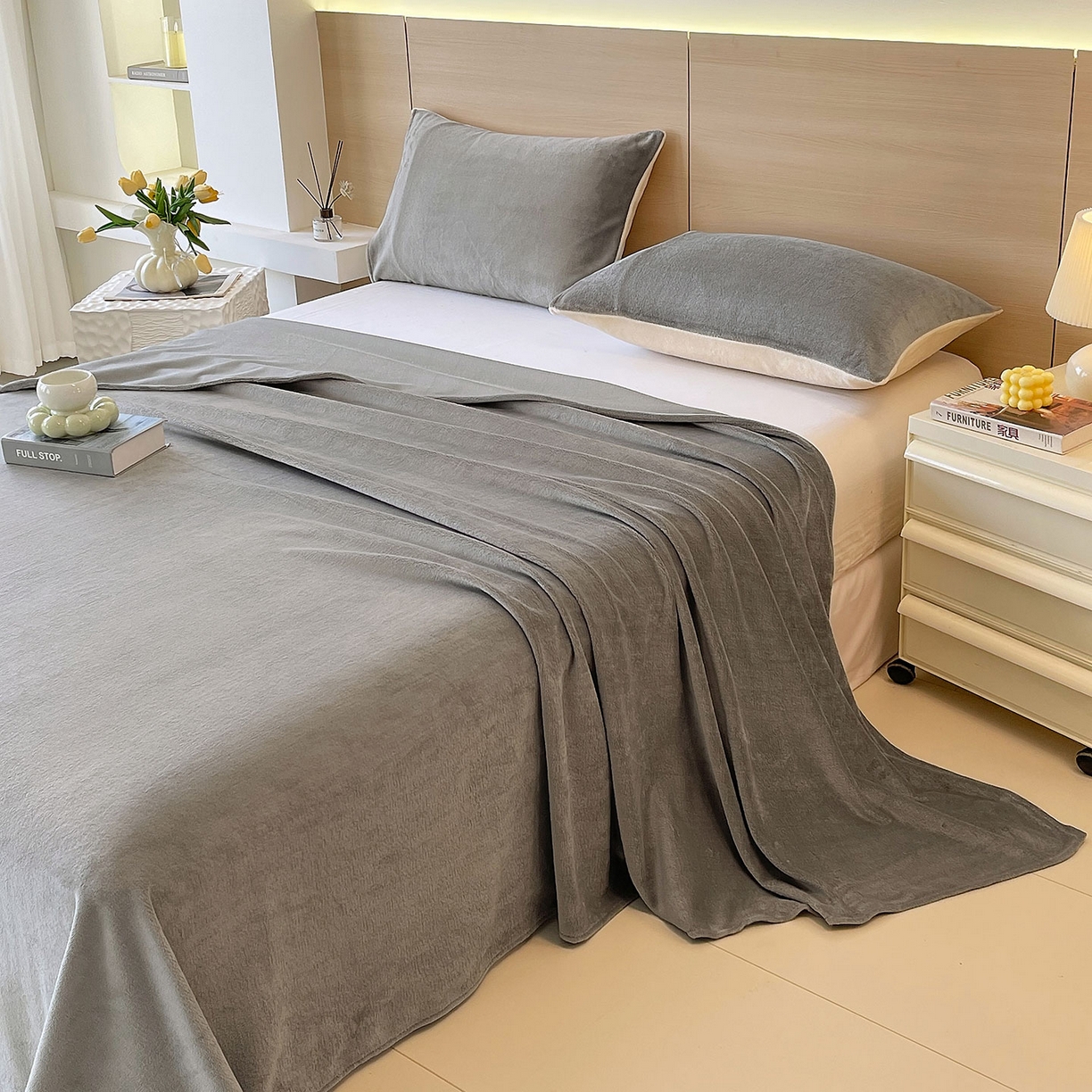 91家纺网 家纺一手货源 找家纺 小懒猪 2025年新款220克A类牛奶绒单床单 银灰