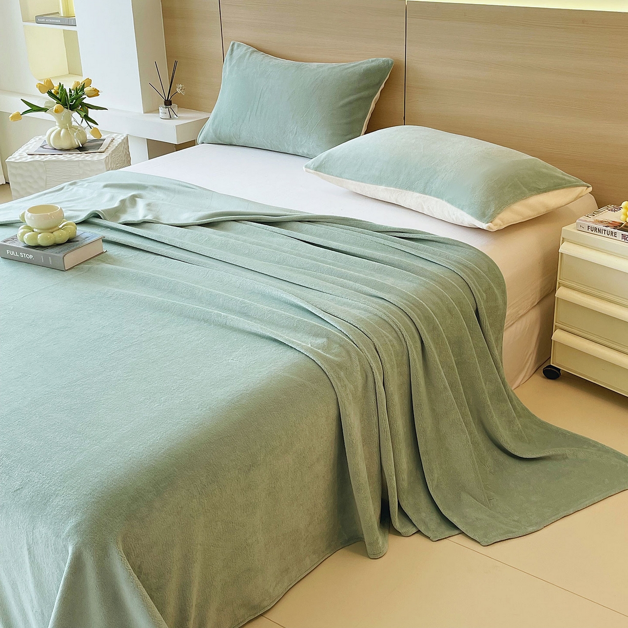 91家纺网 家纺一手货源 找家纺 小懒猪 2025年新款220克A类牛奶绒单床单 浅绿