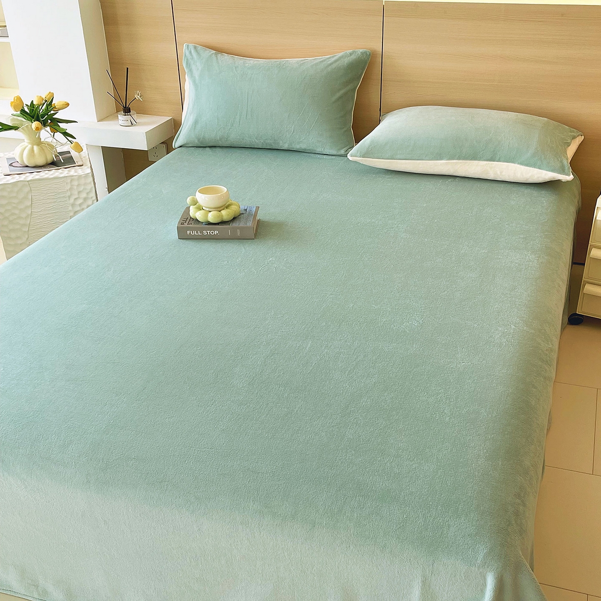 91家纺网 家纺一手货源 找家纺 小懒猪 2025年新款220克A类牛奶绒单床单 浅绿