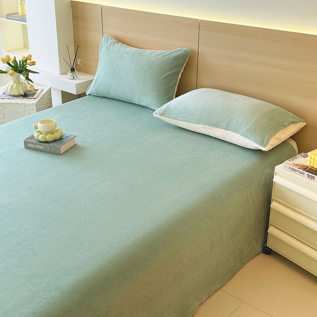 91家纺网 家纺一手货源 找家纺 小懒猪 2025年新款220克A类牛奶绒单床单 浅绿