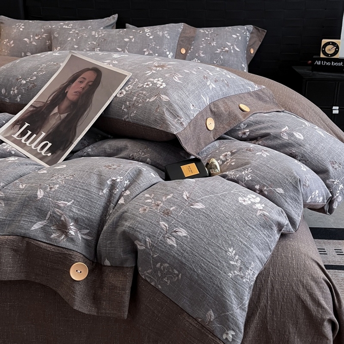 91家纺网 家纺一手货源 找家纺 梦舒羽 2025新款A类原麻纽扣四件套加厚被套床单床笠宿舍双人床仿亚麻套件 花蕾