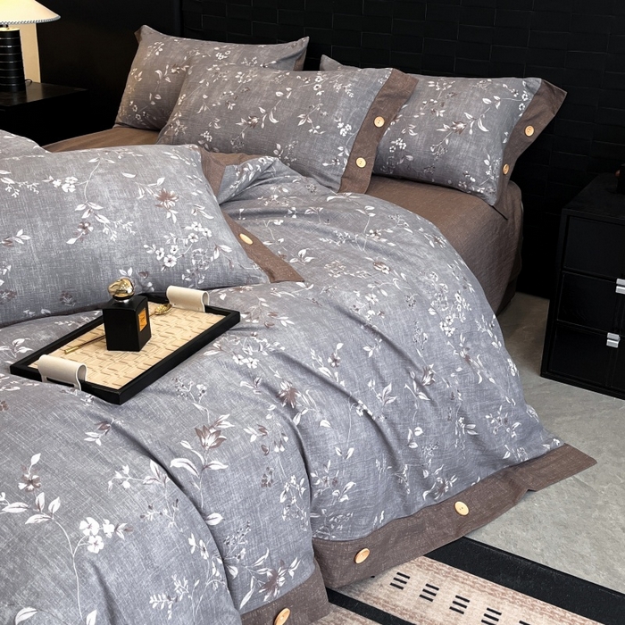 91家纺网 家纺一手货源 找家纺 梦舒羽 2025新款A类原麻纽扣四件套加厚被套床单床笠宿舍双人床仿亚麻套件 花蕾