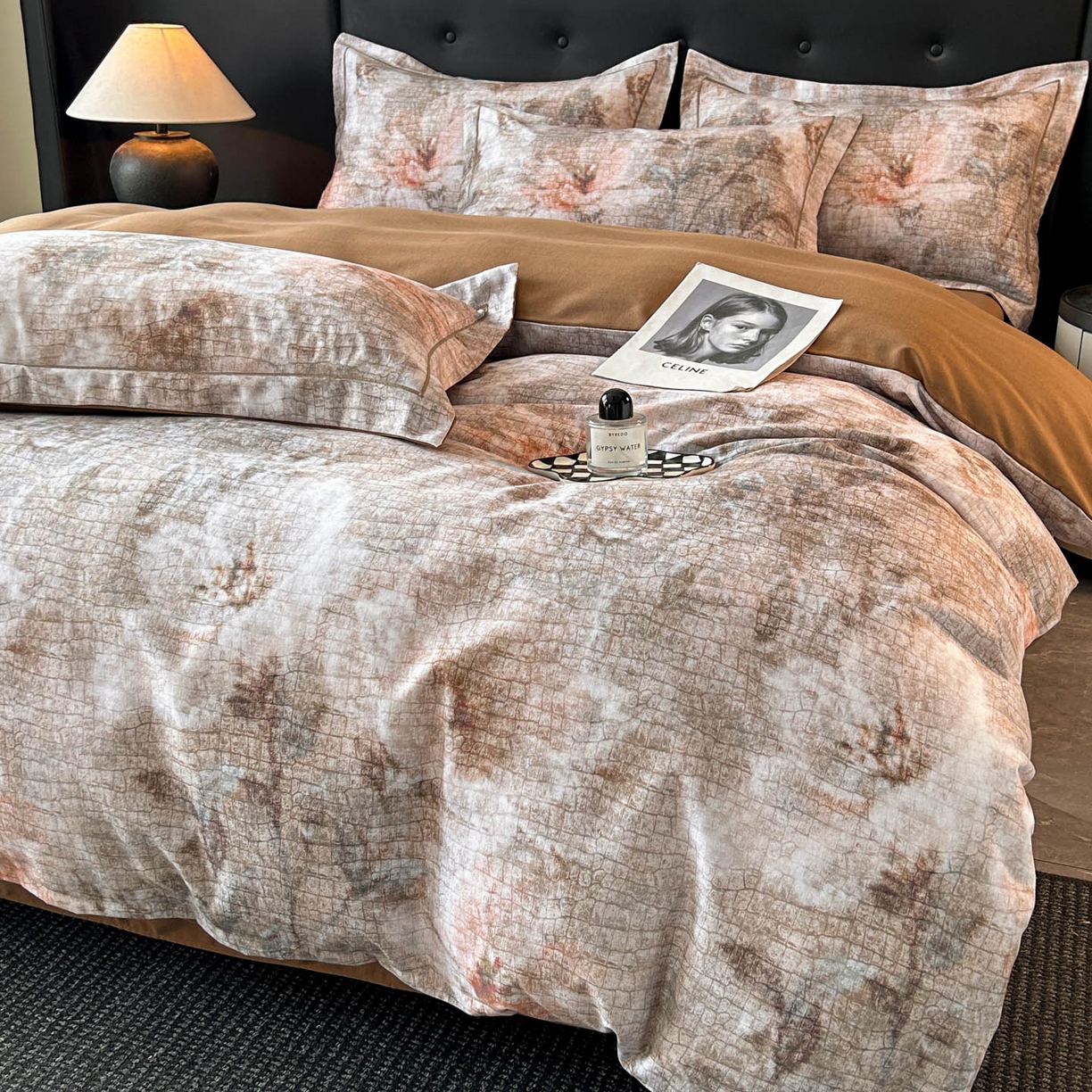 玉海棠家纺 2025新款数码印花加厚全棉磨毛四件套 鎏金之痕