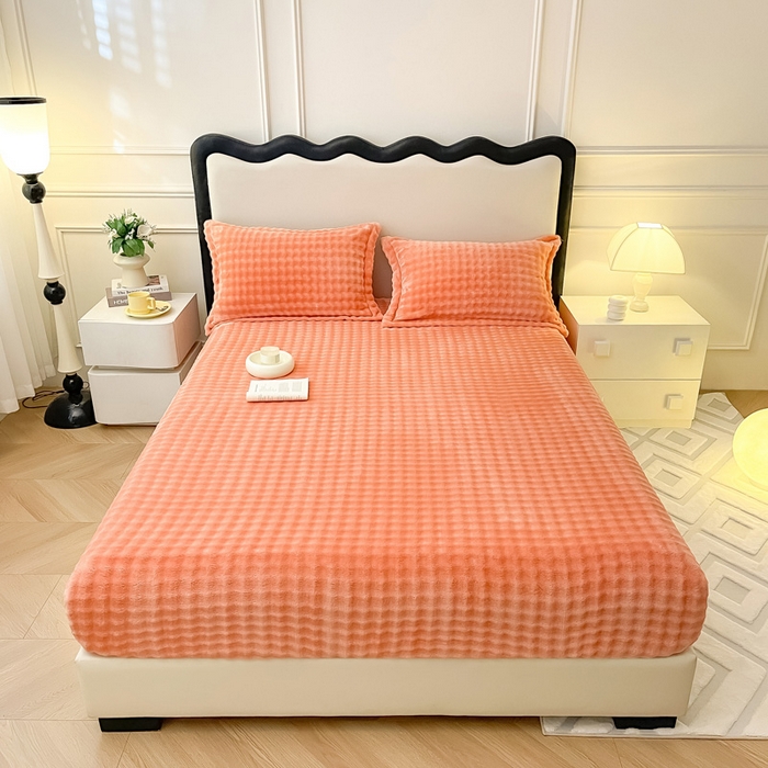 91家纺网 家纺一手货源 找家纺 宅部落 2025新款加厚牛奶绒泡泡绒单床笠床笠单品床笠单件 淡雅橙