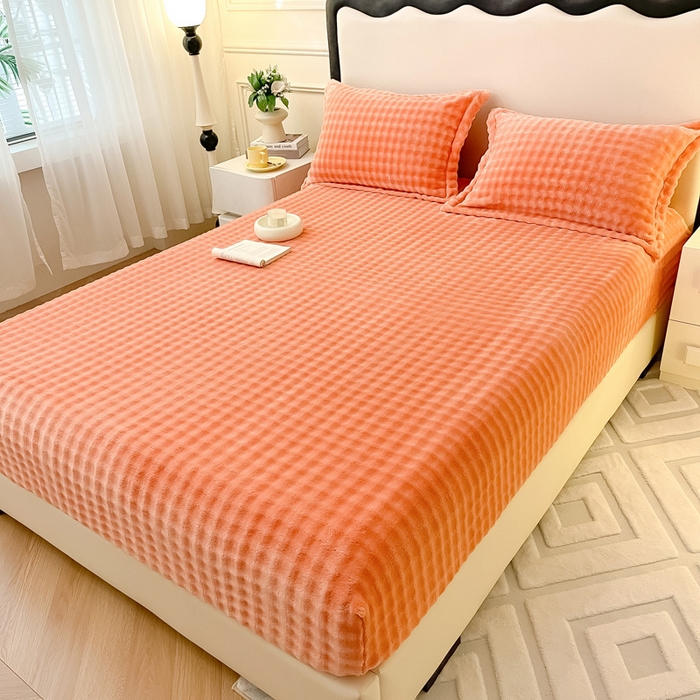 91家纺网 家纺一手货源 找家纺 宅部落 2025新款加厚牛奶绒泡泡绒单床笠床笠单品床笠单件 淡雅橙