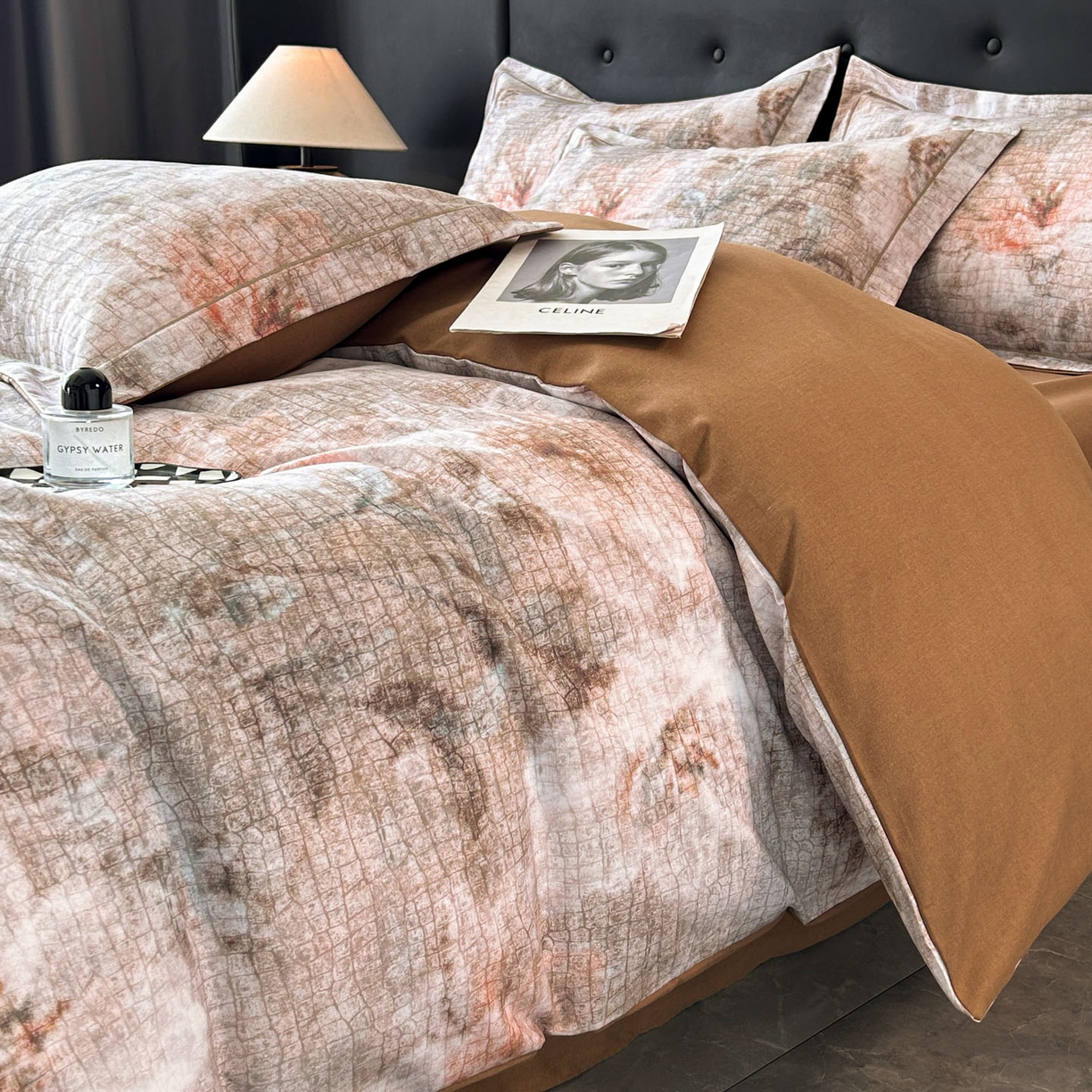 91家纺网 家纺一手货源 找家纺 玉海棠家纺 2025新款数码印花加厚全棉磨毛四件套 鎏金之痕