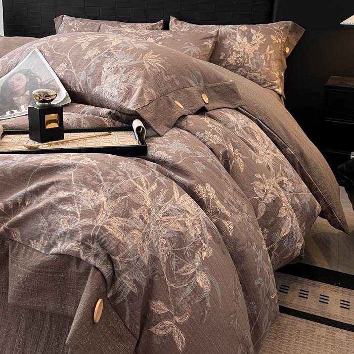 91家纺网 家纺一手货源 找家纺 梦舒羽 2025新款A类原麻纽扣四件套加厚被套床单床笠宿舍双人床仿亚麻套件 金枝玉叶