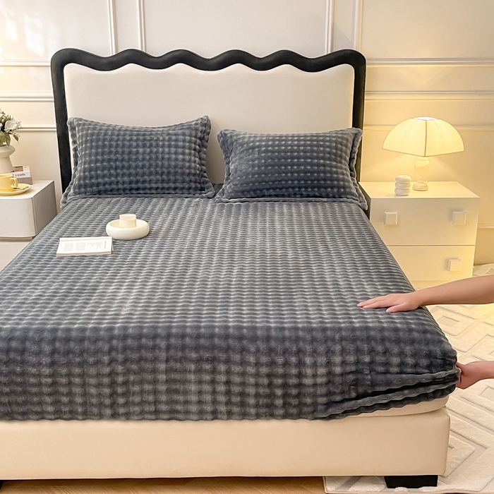 91家纺网 家纺一手货源 找家纺 宅部落 2025新款加厚牛奶绒泡泡绒单床笠床笠单品床笠单件 深灰
