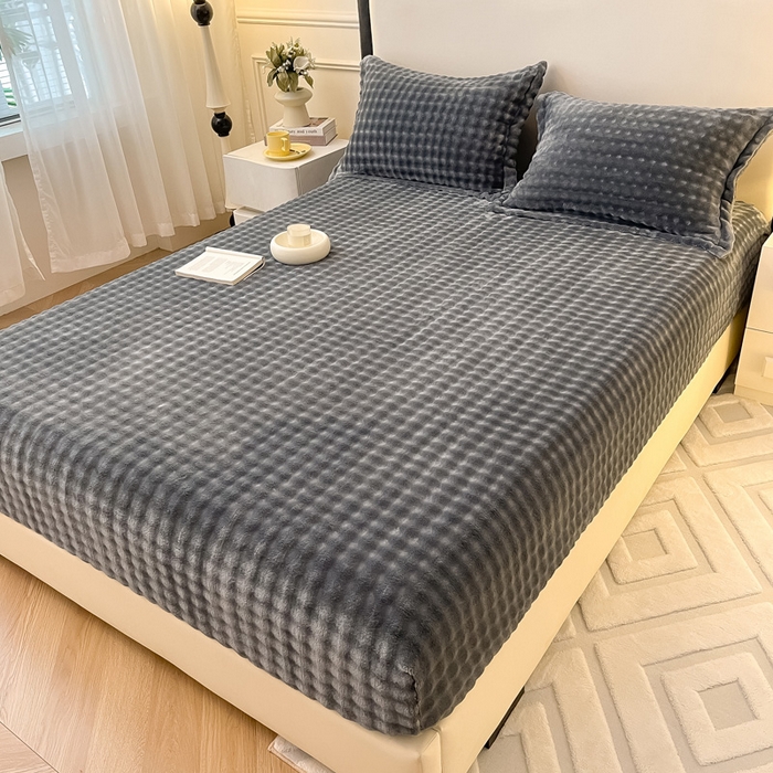 91家纺网 家纺一手货源 找家纺 宅部落 2025新款加厚牛奶绒泡泡绒单床笠床笠单品床笠单件 深灰