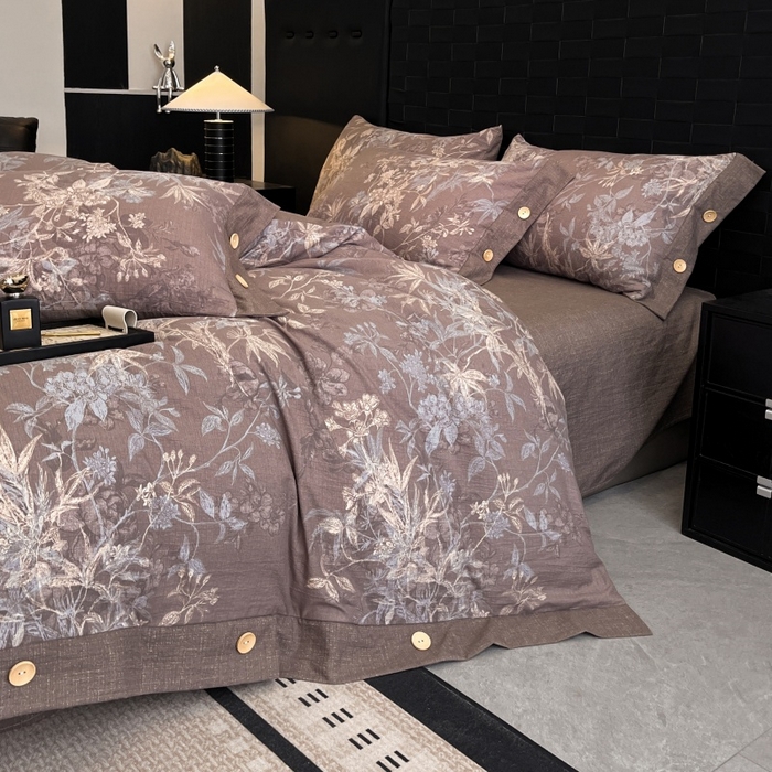 91家纺网 家纺一手货源 找家纺 梦舒羽 2025新款A类原麻纽扣四件套加厚被套床单床笠宿舍双人床仿亚麻套件 金枝玉叶