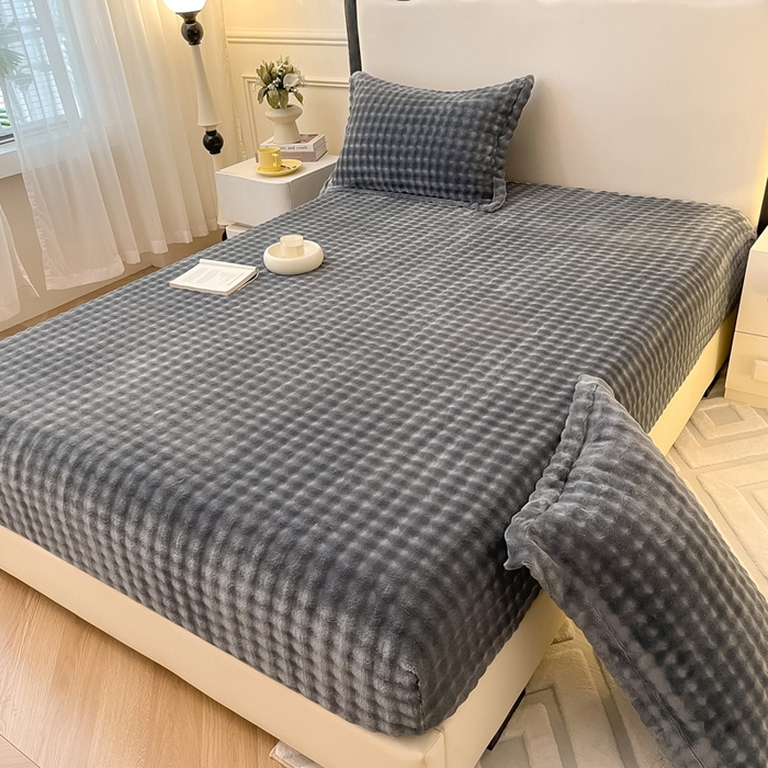 91家纺网 家纺一手货源 找家纺 宅部落 2025新款加厚牛奶绒泡泡绒单床笠床笠单品床笠单件 深灰