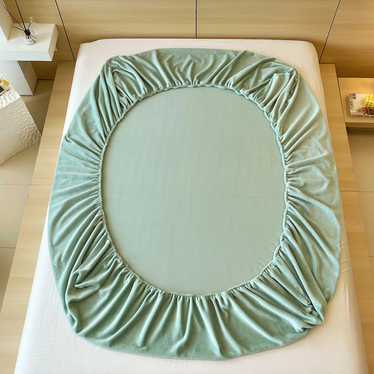 91家纺网 家纺一手货源 找家纺 小懒猪 2025年新款220克A类牛奶绒单床笠 浅绿