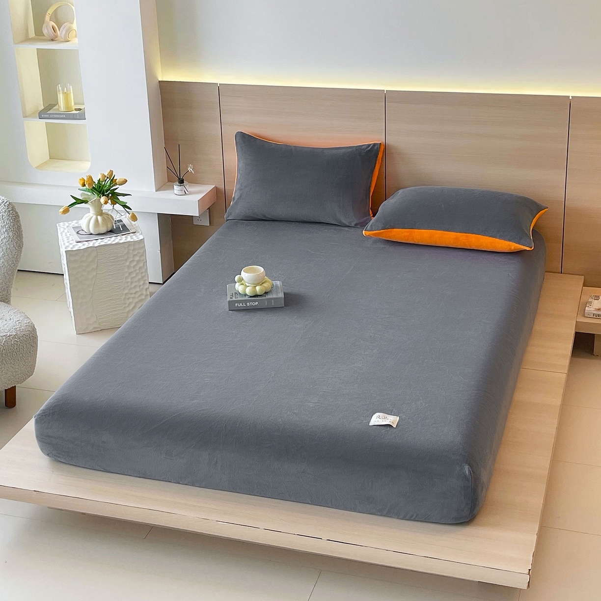 91家纺网 家纺一手货源 找家纺 小懒猪 2025年新款220克A类牛奶绒单床笠 钛灰