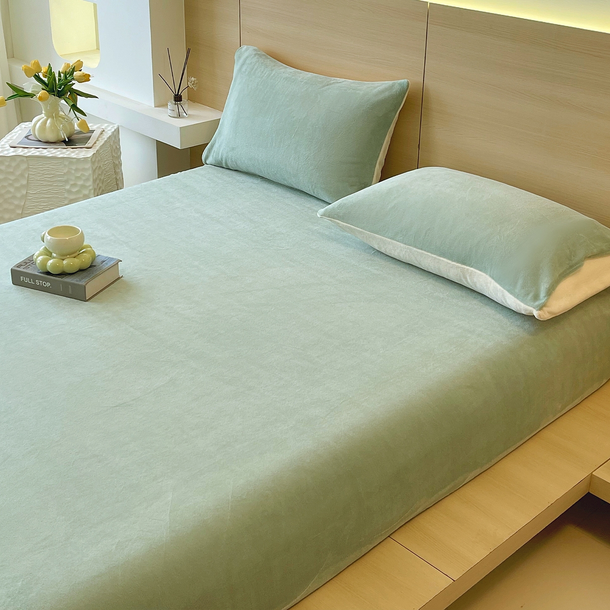 91家纺网 家纺一手货源 找家纺 小懒猪 2025年新款220克A类牛奶绒单床笠 浅绿