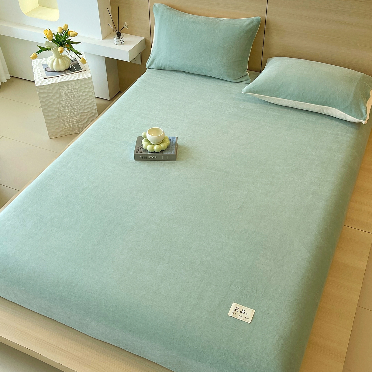 91家纺网 家纺一手货源 找家纺 小懒猪 2025年新款220克A类牛奶绒单床笠 浅绿