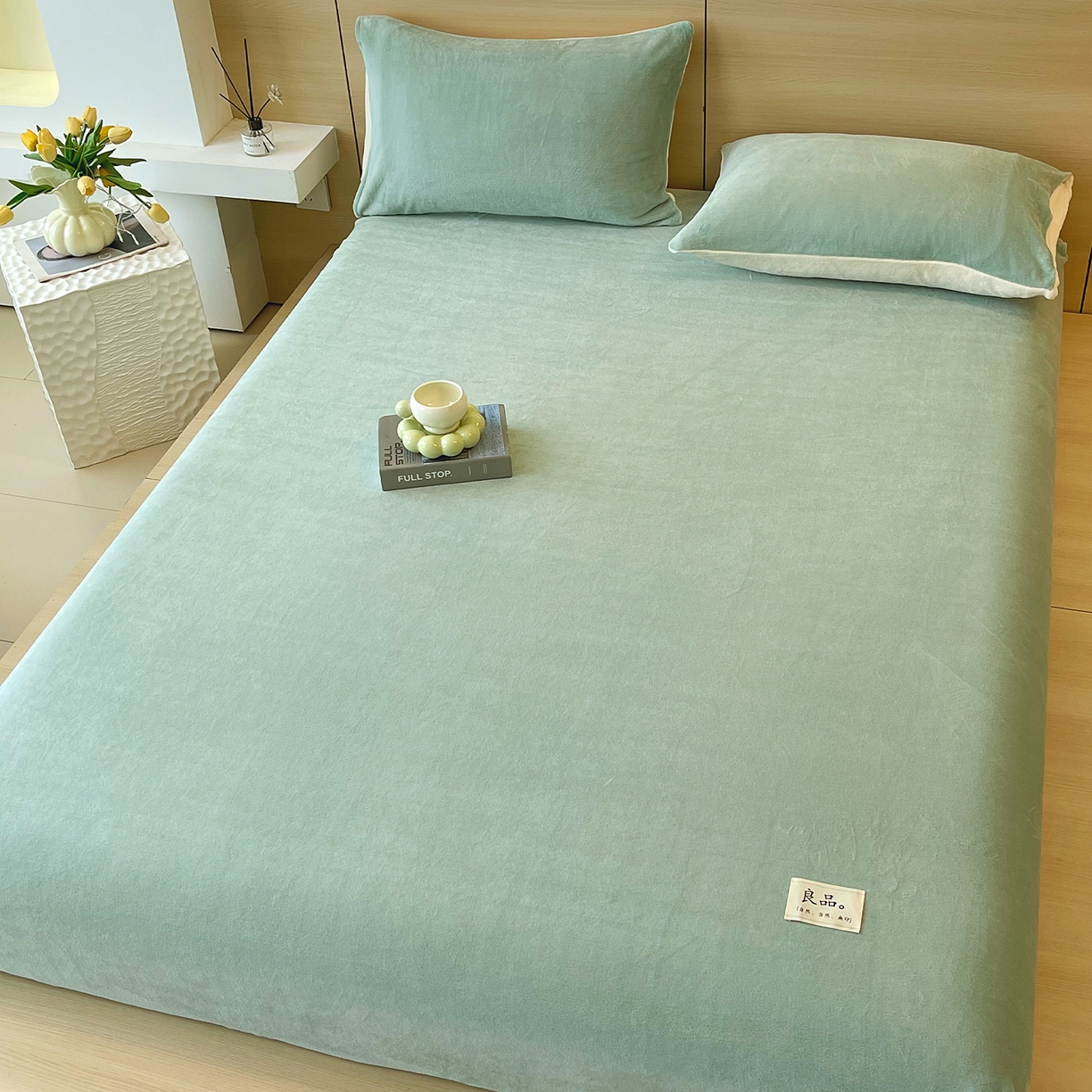 91家纺网 家纺一手货源 找家纺 小懒猪 2025年新款220克A类牛奶绒单床笠 浅绿