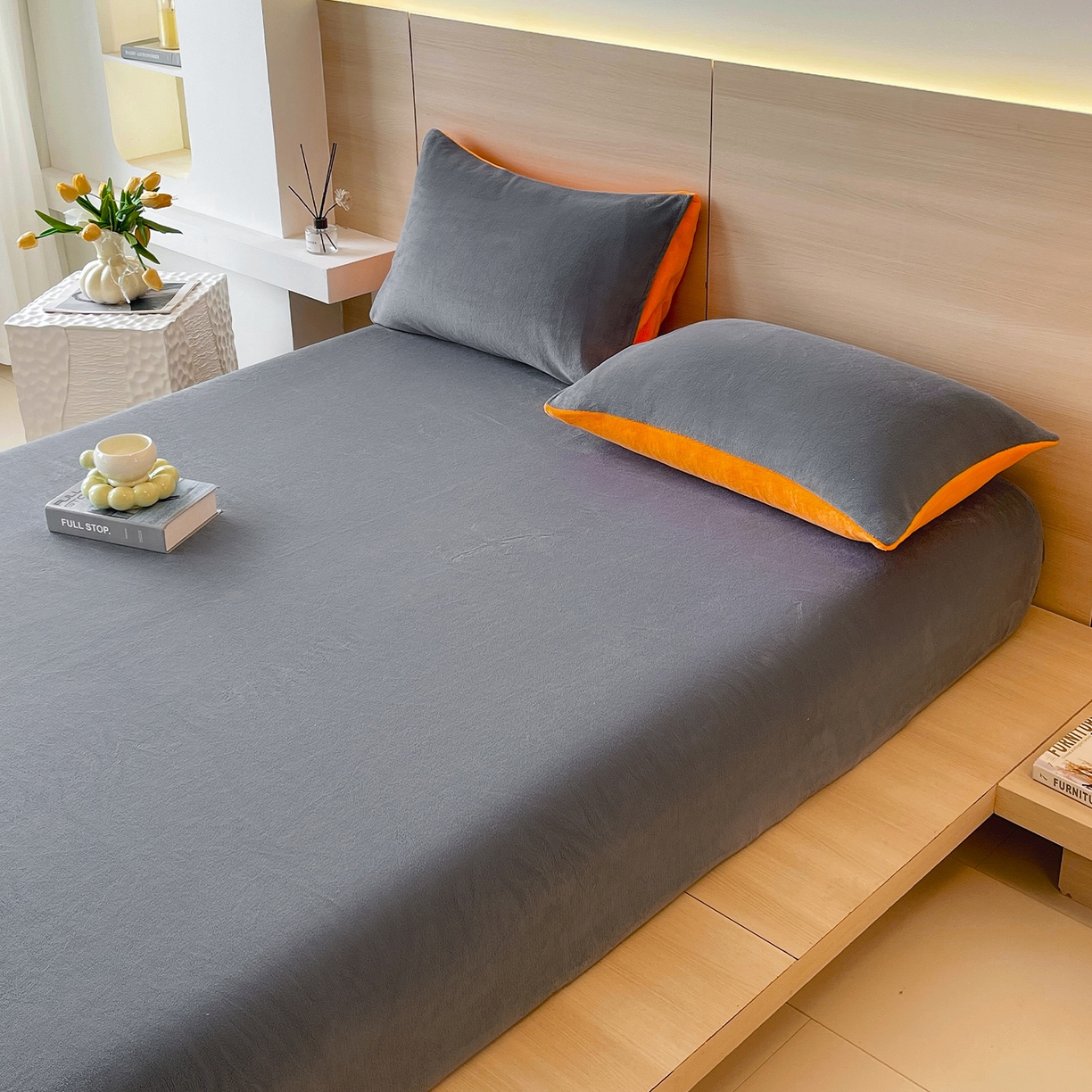 91家纺网 家纺一手货源 找家纺 小懒猪 2025年新款220克A类牛奶绒单床笠 钛灰