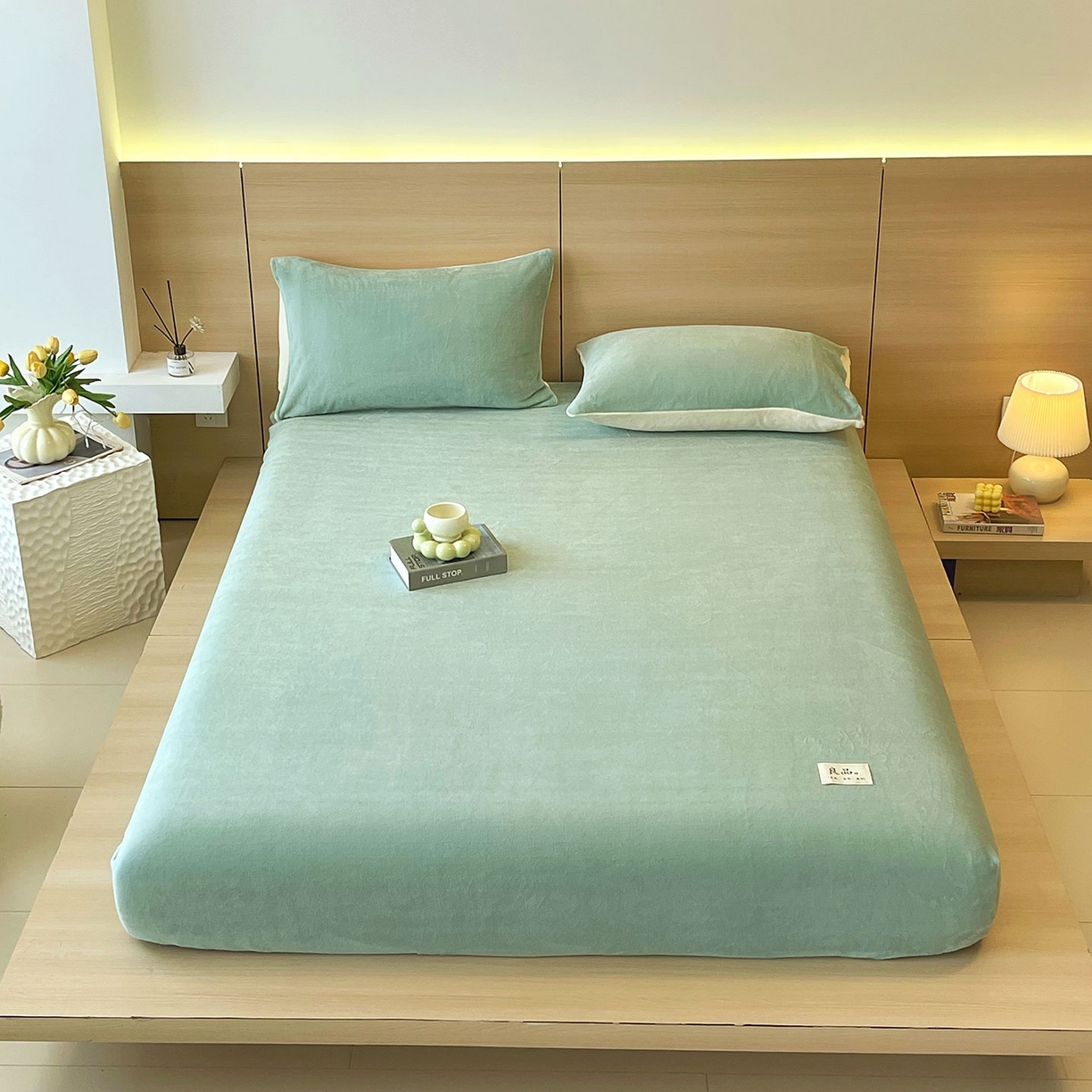 91家纺网 家纺一手货源 找家纺 小懒猪 2025年新款220克A类牛奶绒单床笠 浅绿