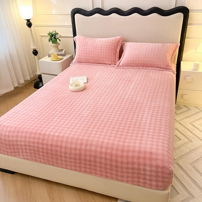 91家纺网 家纺一手货源 找家纺 宅部落 2025新款加厚牛奶绒泡泡绒单床笠床笠单品床笠单件 优雅粉