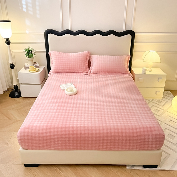 91家纺网 家纺一手货源 找家纺 宅部落 2025新款加厚牛奶绒泡泡绒单床笠床笠单品床笠单件 优雅粉