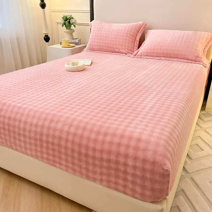 91家纺网 家纺一手货源 找家纺 宅部落 2025新款加厚牛奶绒泡泡绒单床笠床笠单品床笠单件 优雅粉