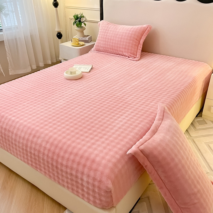 91家纺网 家纺一手货源 找家纺 宅部落 2025新款加厚牛奶绒泡泡绒单床笠床笠单品床笠单件 优雅粉