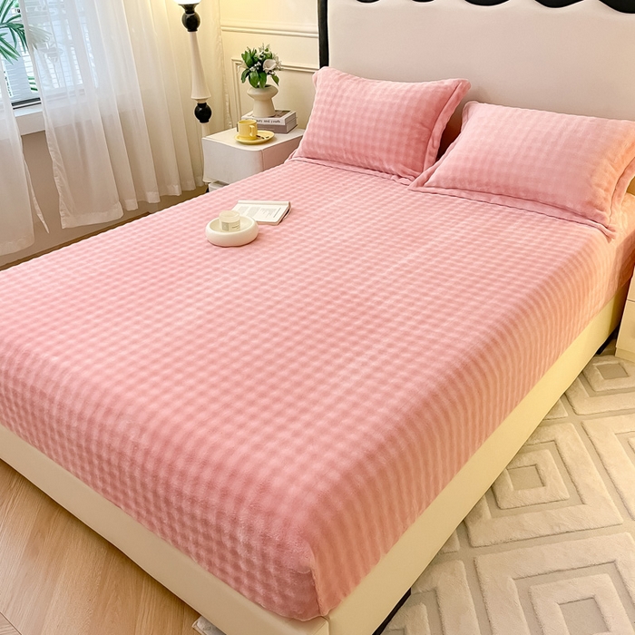 91家纺网 家纺一手货源 找家纺 宅部落 2025新款加厚牛奶绒泡泡绒单床笠床笠单品床笠单件 优雅粉