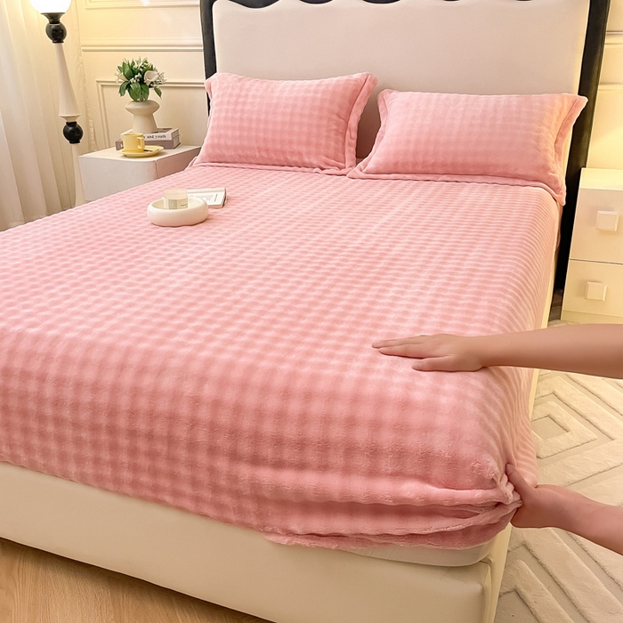 91家纺网 家纺一手货源 找家纺 宅部落 2025新款加厚牛奶绒泡泡绒单床笠床笠单品床笠单件 优雅粉