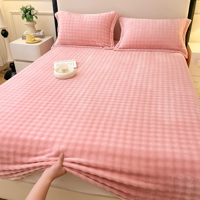 91家纺网 家纺一手货源 找家纺 宅部落 2025新款加厚牛奶绒泡泡绒单床笠床笠单品床笠单件 优雅粉