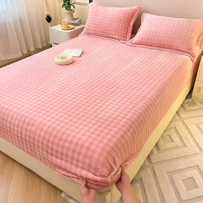 91家纺网 家纺一手货源 找家纺 宅部落 2025新款加厚牛奶绒泡泡绒单床笠床笠单品床笠单件 优雅粉