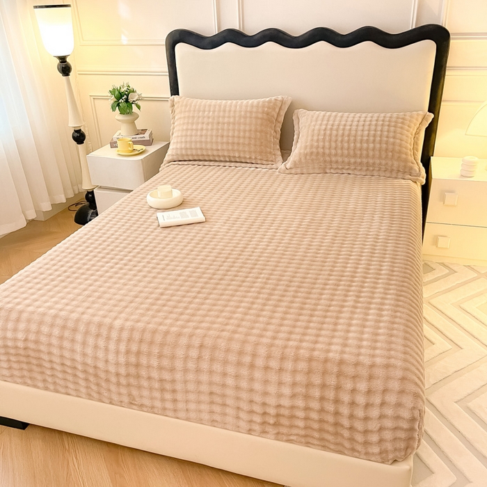 91家纺网 家纺一手货源 找家纺 宅部落 2025新款加厚牛奶绒泡泡绒单床笠床笠单品床笠单件 优雅驼