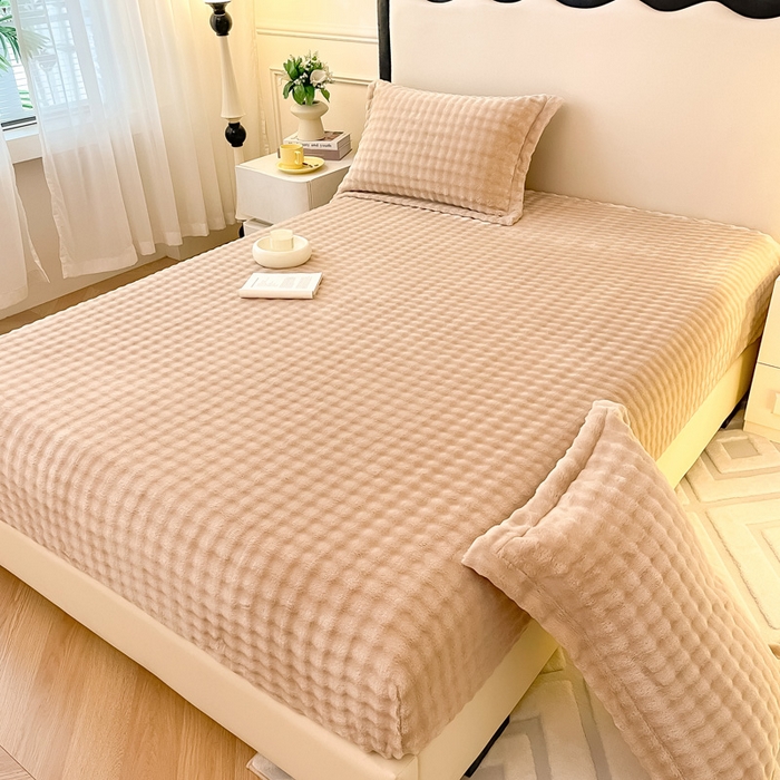 91家纺网 家纺一手货源 找家纺 宅部落 2025新款加厚牛奶绒泡泡绒单床笠床笠单品床笠单件 优雅驼