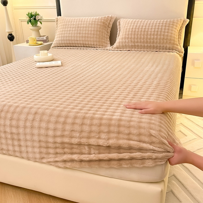 91家纺网 家纺一手货源 找家纺 宅部落 2025新款加厚牛奶绒泡泡绒单床笠床笠单品床笠单件 优雅驼