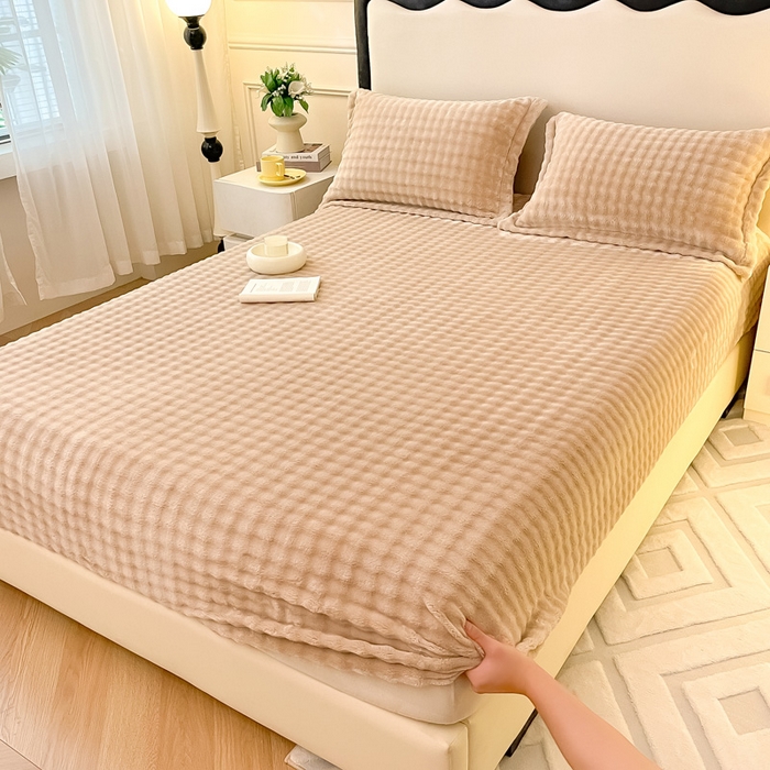 91家纺网 家纺一手货源 找家纺 宅部落 2025新款加厚牛奶绒泡泡绒单床笠床笠单品床笠单件 优雅驼