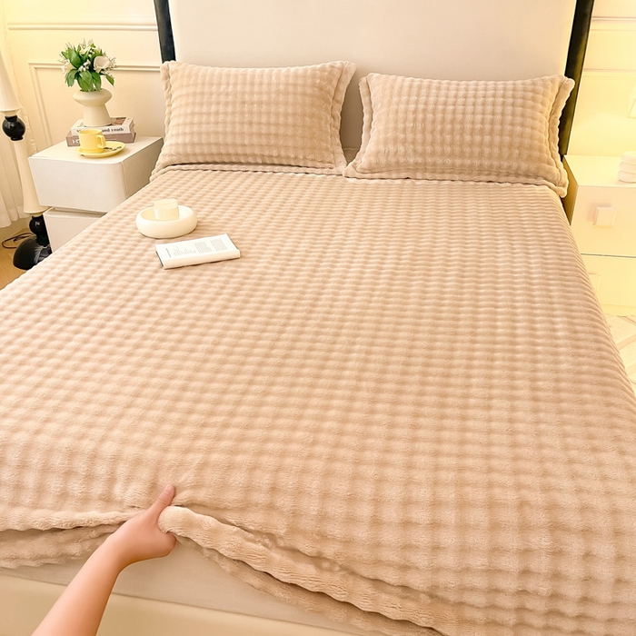 91家纺网 家纺一手货源 找家纺 宅部落 2025新款加厚牛奶绒泡泡绒单床笠床笠单品床笠单件 优雅驼