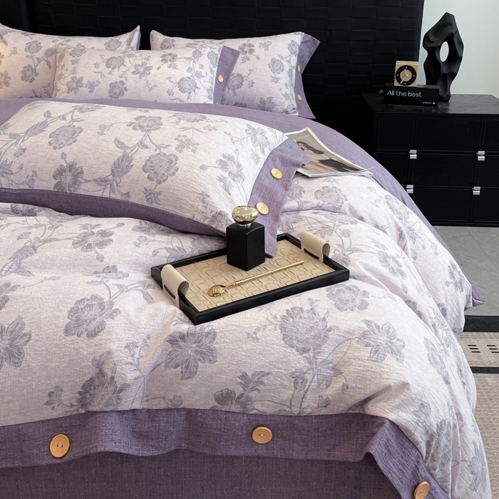 91家纺网 家纺一手货源 找家纺 梦舒羽 2025新款A类原麻纽扣四件套加厚被套床单床笠宿舍双人床仿亚麻套件 南笙