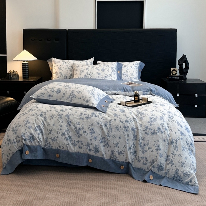 91家纺网 家纺一手货源 找家纺 梦舒羽 2025新款A类原麻纽扣四件套加厚被套床单床笠宿舍双人床仿亚麻套件 南阳旧梦