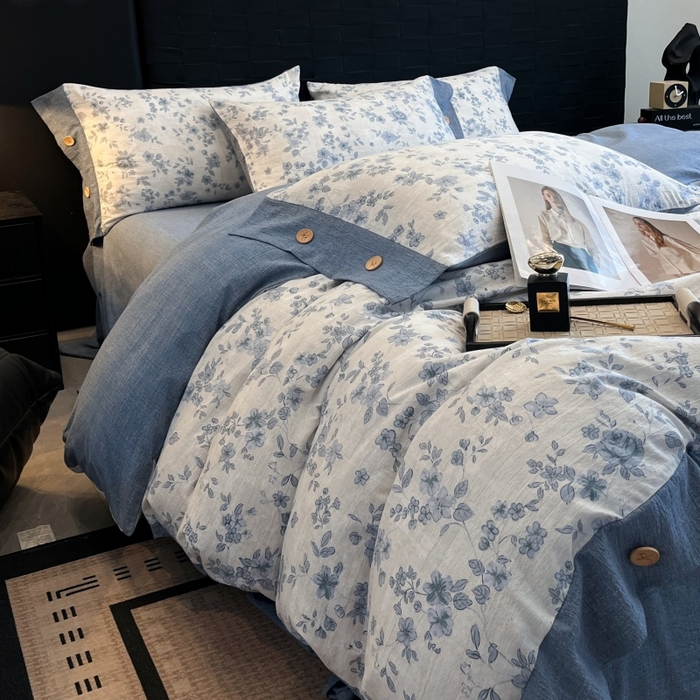 91家纺网 家纺一手货源 找家纺 梦舒羽 2025新款A类原麻纽扣四件套加厚被套床单床笠宿舍双人床仿亚麻套件 南阳旧梦