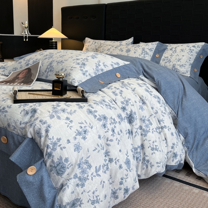 91家纺网 家纺一手货源 找家纺 梦舒羽 2025新款A类原麻纽扣四件套加厚被套床单床笠宿舍双人床仿亚麻套件 南阳旧梦